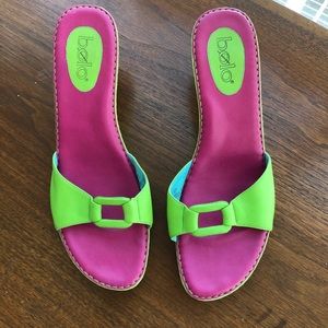 Kitten heel leather green mule.  Size 11